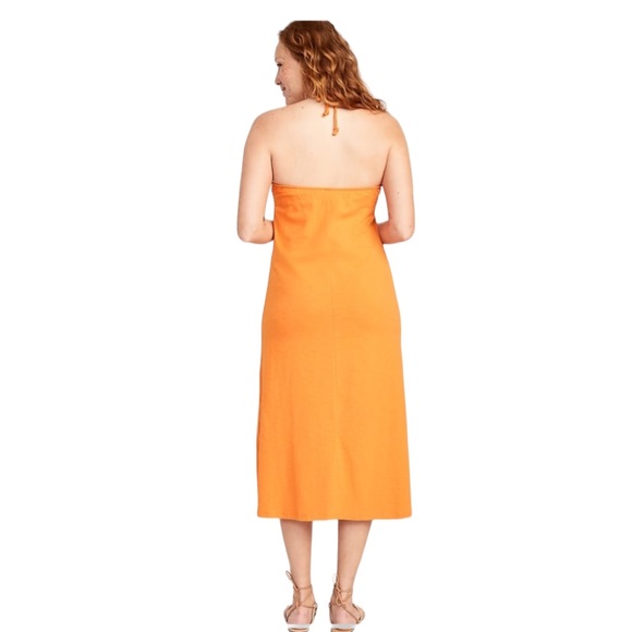 OLD NAVY Wild Papaya Slub-Knit Halter Midi Shift Dress M Tall NWT - Picture 2 of 3